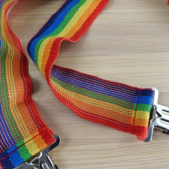 VINTAGE Nicholas Suspender Mens Rainbow Striped Clip On Braces Stretch Retro - Picture 6 of 7